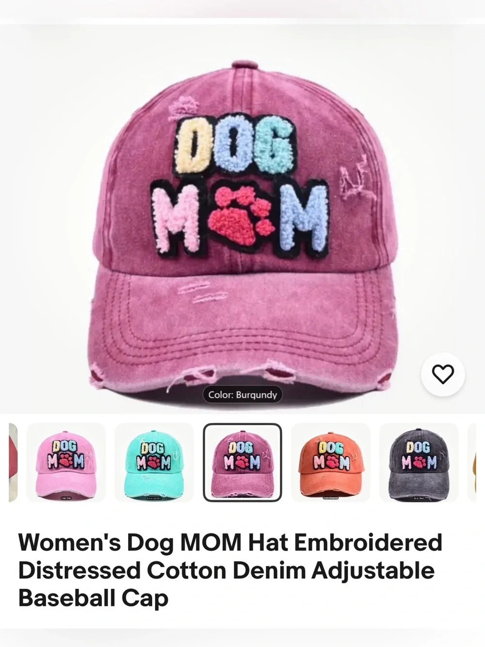 NWT Dog Mom Embroidered Burgundy  Baseball Cap